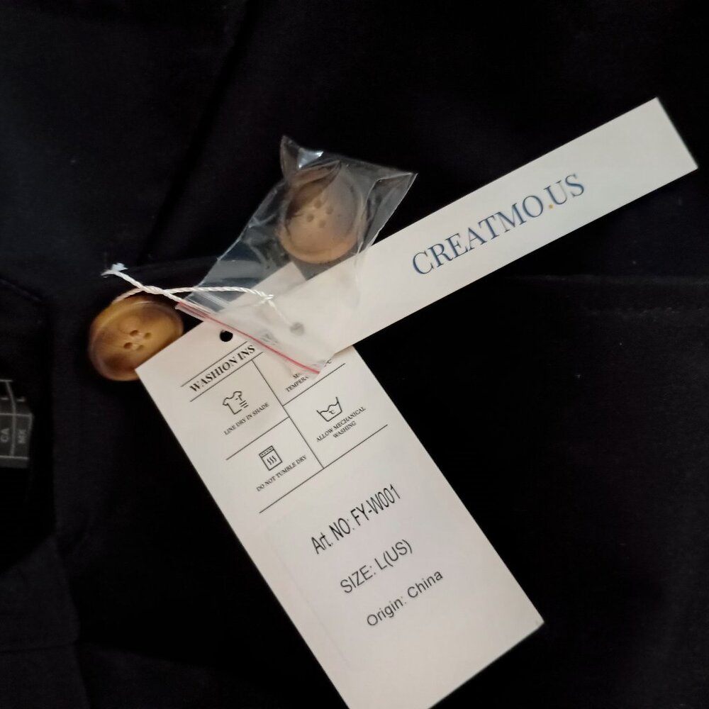 Createmo.us Black Trench Coat Double-Breasted Belted Coat Women’s Size Large L - Picture 14 of 16